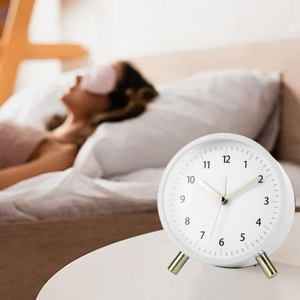 Silent Alarm Clock with Night Light and Backlight, White Metal Clock for Bedrooms and Travel.