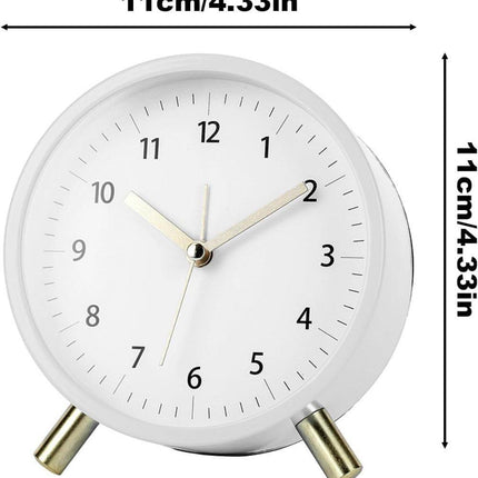 Silent Alarm Clock with Night Light and Backlight, White Metal Clock for Bedrooms and Travel.