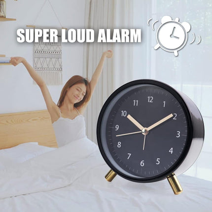 Silent Alarm Clock with Night Light and Backlight, Metal Clock for Bedrooms and Travel, Black.