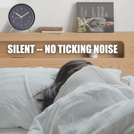 Silent Alarm Clock with Night Light and Backlight, Metal Clock for Bedrooms and Travel, Black.
