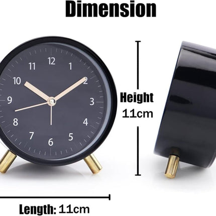 Silent Alarm Clock with Night Light and Backlight, Metal Clock for Bedrooms and Travel, Black.
