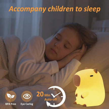 Capybara Night Light Soft Animal Shaped LED Lamp Dimmable with Timer Rechargeable for Kids Room, Portable.