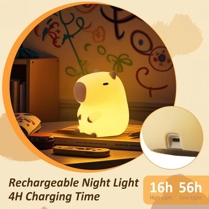 Capybara Night Light Soft Animal Shaped LED Lamp Dimmable with Timer Rechargeable for Kids Room, Portable.