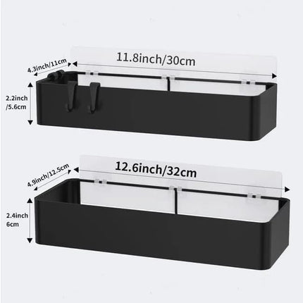 2-Pack Stainless Steel Shower Shelf, Drill-Free Bathroom Storage for Shampoo, 12x4x6 Inches.