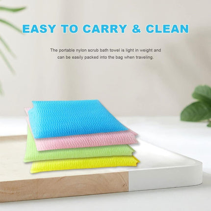 4pcs Multicolor Nylon Japanese Exfoliating Shower Scrub Washcloth Towel, Soft Body Cleaning Sponges.