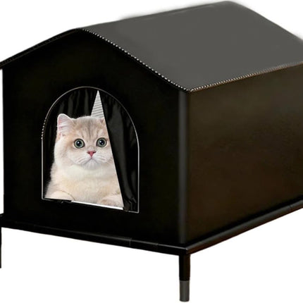 1 Pack Waterproof Insulated Outdoor Cat House for Homeless Cats and Small Animals, 42 x 42 x 42cm, Black.