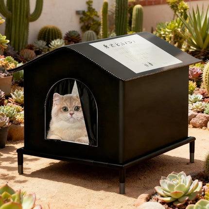 1 Pack Waterproof Insulated Outdoor Cat House for Homeless Cats and Small Animals, 42 x 42 x 42cm, Black.