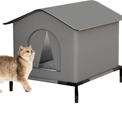 1 Pack Waterproof Insulated Outdoor Cat House for Homeless Cats and Small Animals, 36 x 36 x 36cm, Gray.