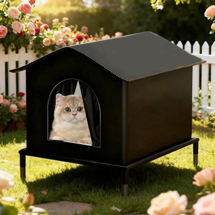 1 Pack Waterproof Insulated Outdoor Cat House for Homeless Cats and Small Animals, 36 x 36 x 36cm, Black.