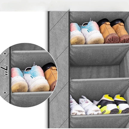 12 Pairs Wall Mounted Shoe Rack with Hooks, Shoe Hanger Storage for Door, 24 x 12 x 4 inches, Gray.
