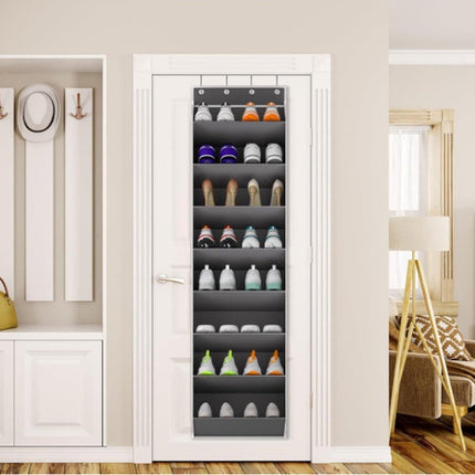 12 Pairs Wall Mounted Shoe Rack with Hooks, Shoe Hanger Storage for Door, 24 x 12 x 4 inches, Gray.