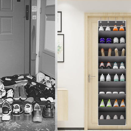 12 Pairs Wall Mounted Shoe Rack with Hooks, Shoe Hanger Storage for Door, 24 x 12 x 4 inches, Gray.