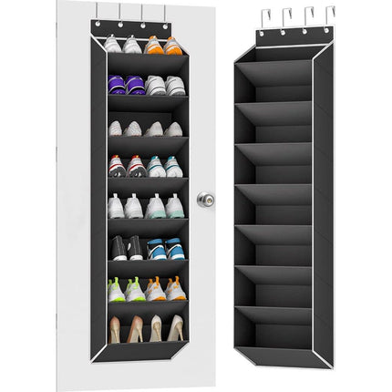 12 Pairs Wall Mounted Shoe Rack with Hooks, Shoe Hanger Storage for Door, 24 x 12 x 4 inches, Black.