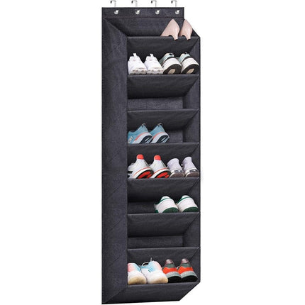12 Pairs Wall Mounted Shoe Rack with Hooks, Shoe Hanger Storage for Door, 24 x 12 x 4 inches, Black.