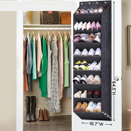 12 Pairs Wall Mounted Shoe Rack with Hooks, Shoe Hanger Storage for Door, 24 x 12 x 4 inches, Black.