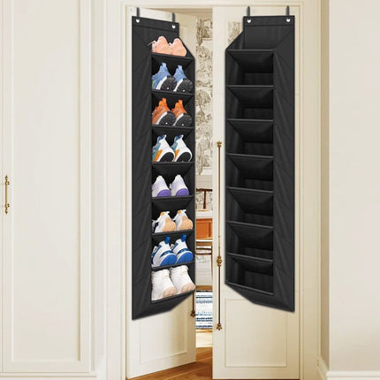 12 Pairs Wall Mounted Shoe Rack with Hooks, Shoe Hanger Storage for Door, 24 x 12 x 4 inches, Black.
