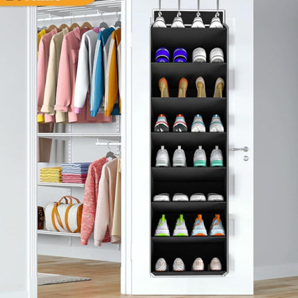 12 Pairs Wall Mounted Shoe Rack with Hooks, Shoe Hanger Storage for Door, 24 x 12 x 4 inches, Black.