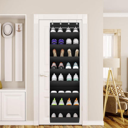 12 Pairs Wall Mounted Shoe Rack with Hooks, Shoe Hanger Storage for Door, 24 x 12 x 4 inches, Black.