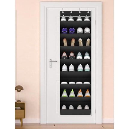 12 Pairs Wall Mounted Shoe Rack with Hooks, Shoe Hanger Storage for Door, 24 x 12 x 4 inches, Black.