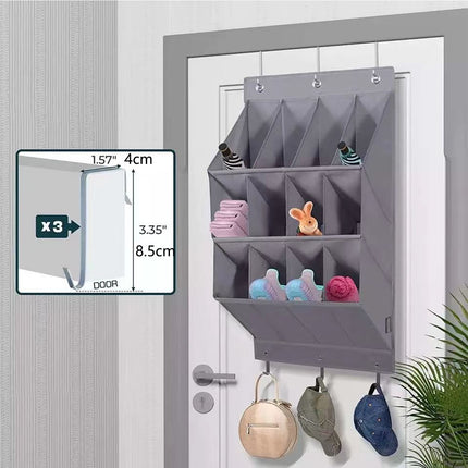 Wall-mounted Shoe and Hat Rack with Hooks, Multi-functional Storage for Door Hanging, Gray.