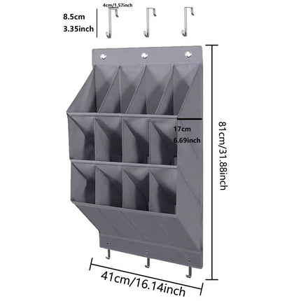 Wall-mounted shoe hat rack with hooks, black, multi-functional storage for door hanging.