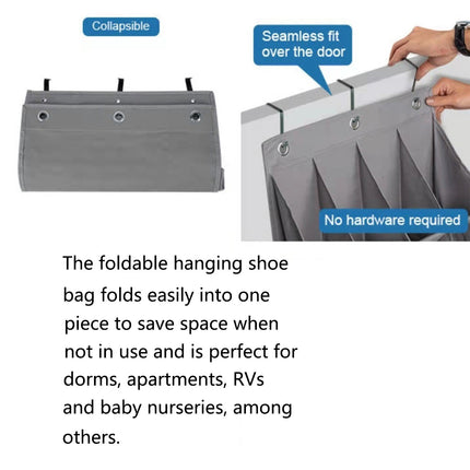 Wall-mounted shoe hat rack with hooks, black, multi-functional storage for door hanging.