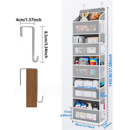 1 piece Wall-mounted Doll Rack with Hooks, Multi-functional Storage Rack for Door, Gray.