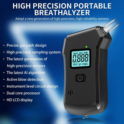 Portable Breathalyzer Alcohol Tester with LCD Display, High-Precision Professional Analyzer.