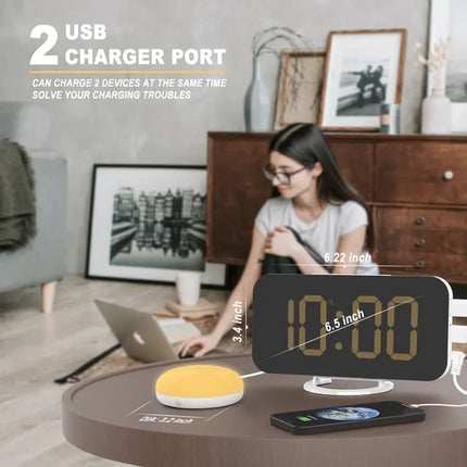 Digital Alarm Clock with Bed Shaker for Heavy Sleepers, LED Mirror Display, Compatible with Philips, Yellow.