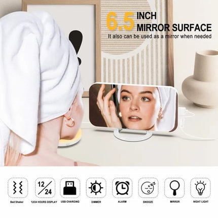 Digital Alarm Clock with Bed Shaker for Heavy Sleepers, LED Mirror Display, Compatible with Philips, Yellow.