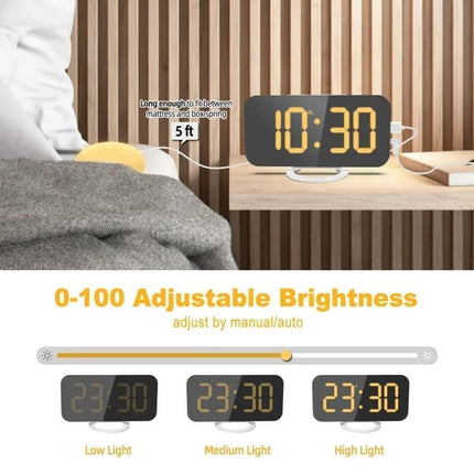 Digital Alarm Clock with Bed Shaker for Heavy Sleepers, LED Mirror Display, Compatible with Philips, Yellow.