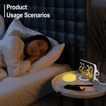 Digital Alarm Clock with Bed Shaker for Heavy Sleepers, LED Mirror Display, Compatible with Philips, Yellow.