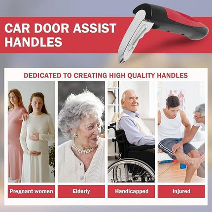 2 pcs Car Support Handles for Elderly, Emergency Hammer, Compatible with Vehicles, 12.5 x 3.1 inches, Red.