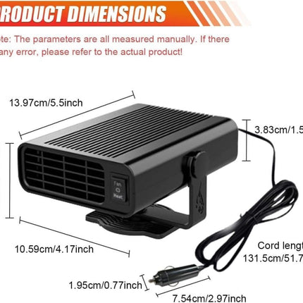 12V 200W Portable Car Heater and Fan 2-in-1 with 360° Rotation, Fast Defrosting and Windshield Demisting, Black.