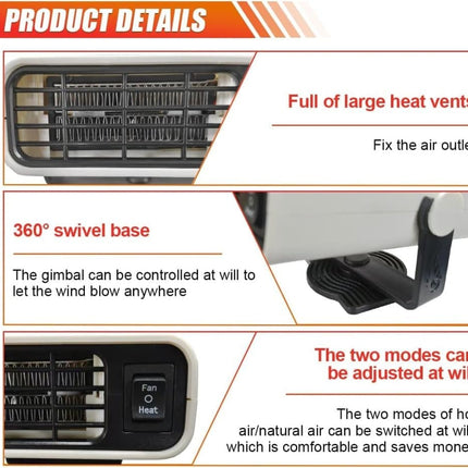 12V 200W Portable Car Heater and Fan 2-in-1 with 360° Rotation, White, Fast Defrosting Windshield Demisting.