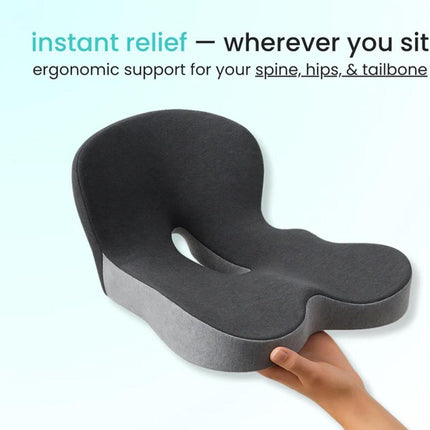 Ergonomic Memory Foam Seat Cushion with Lumbar Support and Tailbone Protection for Office Chairs, Driving and Home, Dark Gray, L-Shaped.