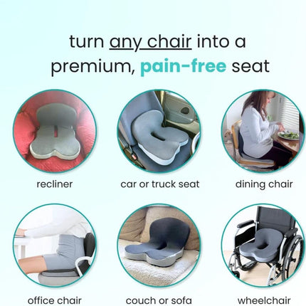 Ergonomic Memory Foam Seat Cushion with Lumbar Support and Tailbone Protection for Office Chairs, Driving and Home, Dark Gray, L-Shaped.