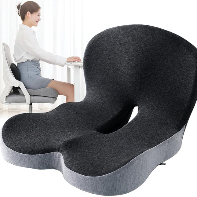 Ergonomic Memory Foam Seat Cushion with Lumbar Support and Tailbone Protection for Office Chairs, Driving and Home, L-Shaped, Multicolored.