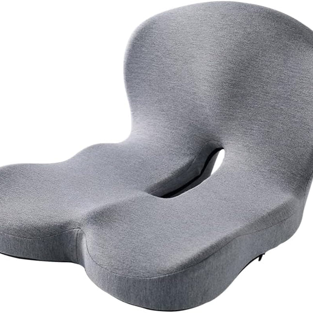 Ergonomic Memory Foam Seat Cushion with Lumbar Support and Tailbone Protection for Office Chairs, Driving and Home, Light Gray, L-Shaped.