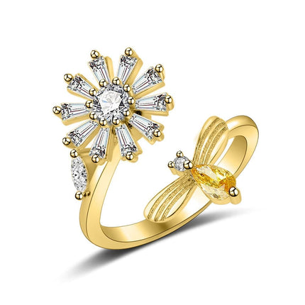 8 pcs Adjustable Antistress Ring with Rotating Beads, Gold, Compatible with Fidget Spinner Rings.