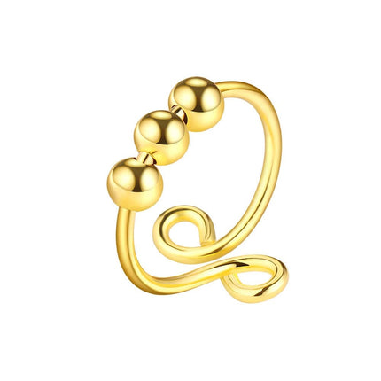 8 pcs Adjustable Antistress Ring with Rotating Beads, Gold, Compatible with Fidget Spinner Rings.