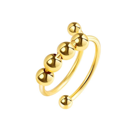 8 pcs Adjustable Antistress Ring with Rotating Beads, Gold, Compatible with Fidget Spinner Rings.