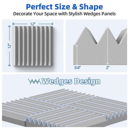 12 Self-Adhesive Acoustic Panels, High Density Sound Absorbing Insulation, Grey, 30x30x5cm.