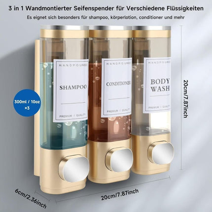 3-Piece 300ml Wall Mounted Soap Dispenser for Shampoo & Soap, Silver.