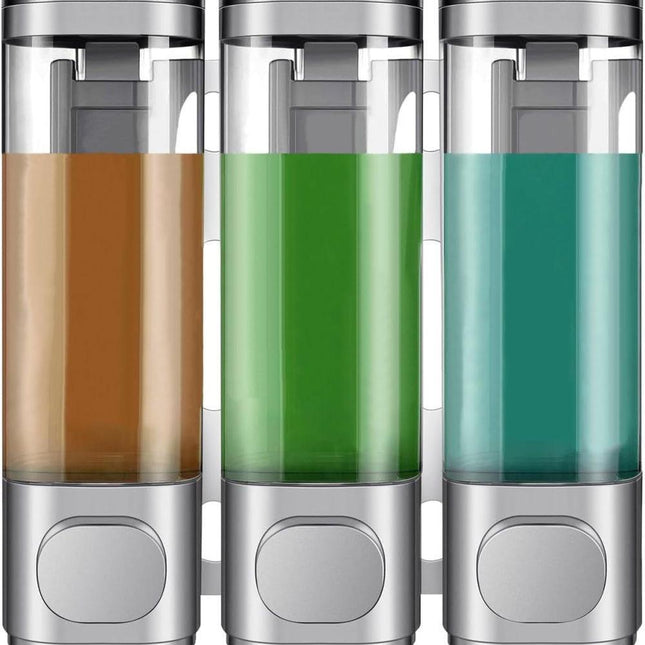 3-Pack Wall Mounted Soap Dispenser, 300ml, 3-Compartment Shower Dispenser for Shampoo & Soap, Gray.