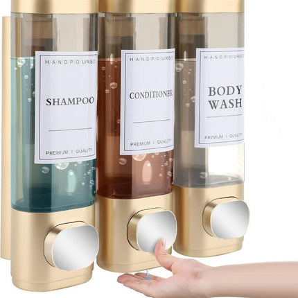 3-Pack Wall Mounted Soap Dispenser for Shampoo & Soap, 300ml x3, Gold.