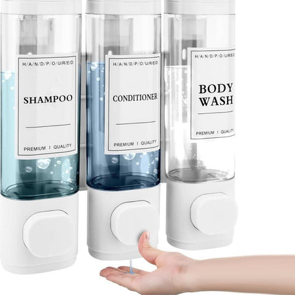 3-Pack Wall Mounted Soap Dispenser for Shampoo & Soap, 300ml x3, White.