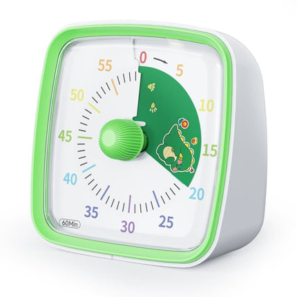 60 Minutes Visual Timer with Rainbow Pattern, Silent Flash Function, Adjustable Volume, Green.