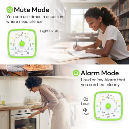 60 Minutes Visual Timer with Rainbow Pattern, Silent Flash Function, Adjustable Volume, Green.