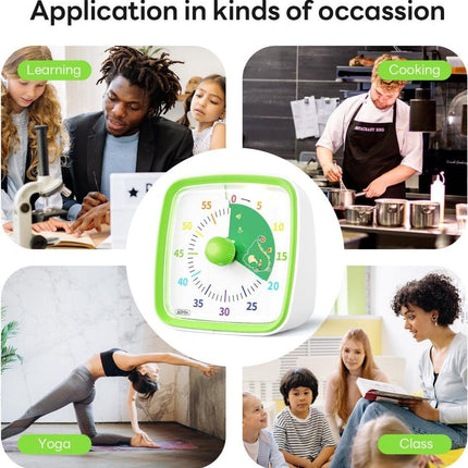 60 Minutes Visual Timer with Rainbow Pattern, Silent Flash Function, Adjustable Volume, Green.